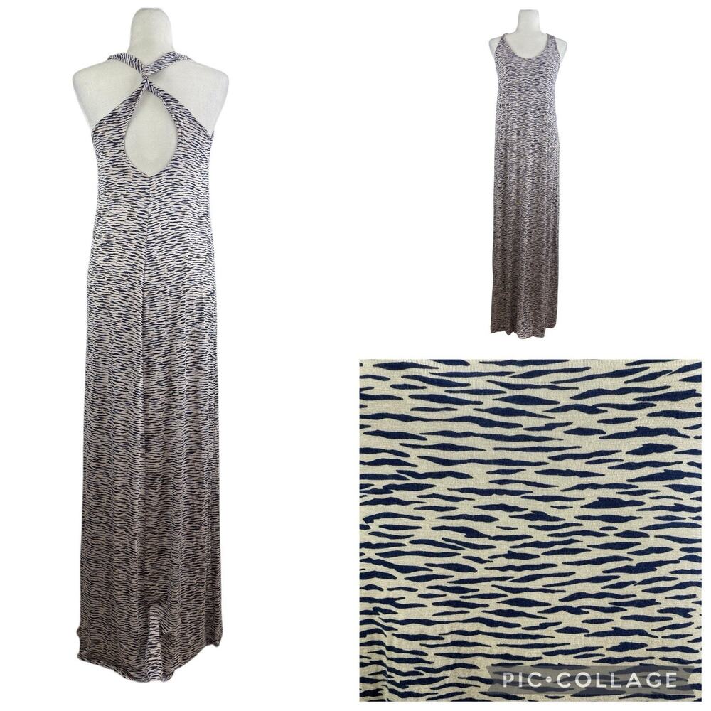 NWT Rachel Pally Xena Astro Print Maxi Dress Small Beige Navy Modal Keyhole